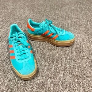 Adidas Gazelle Bold Platform Sneaker, Turquoise and Orange Sneakers